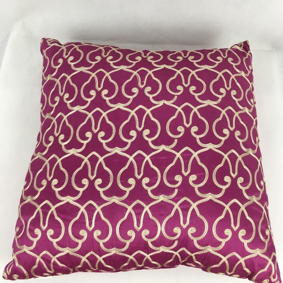 Fuschia Silk Embroidered Front Accent Pillow - Picture 1 of 2